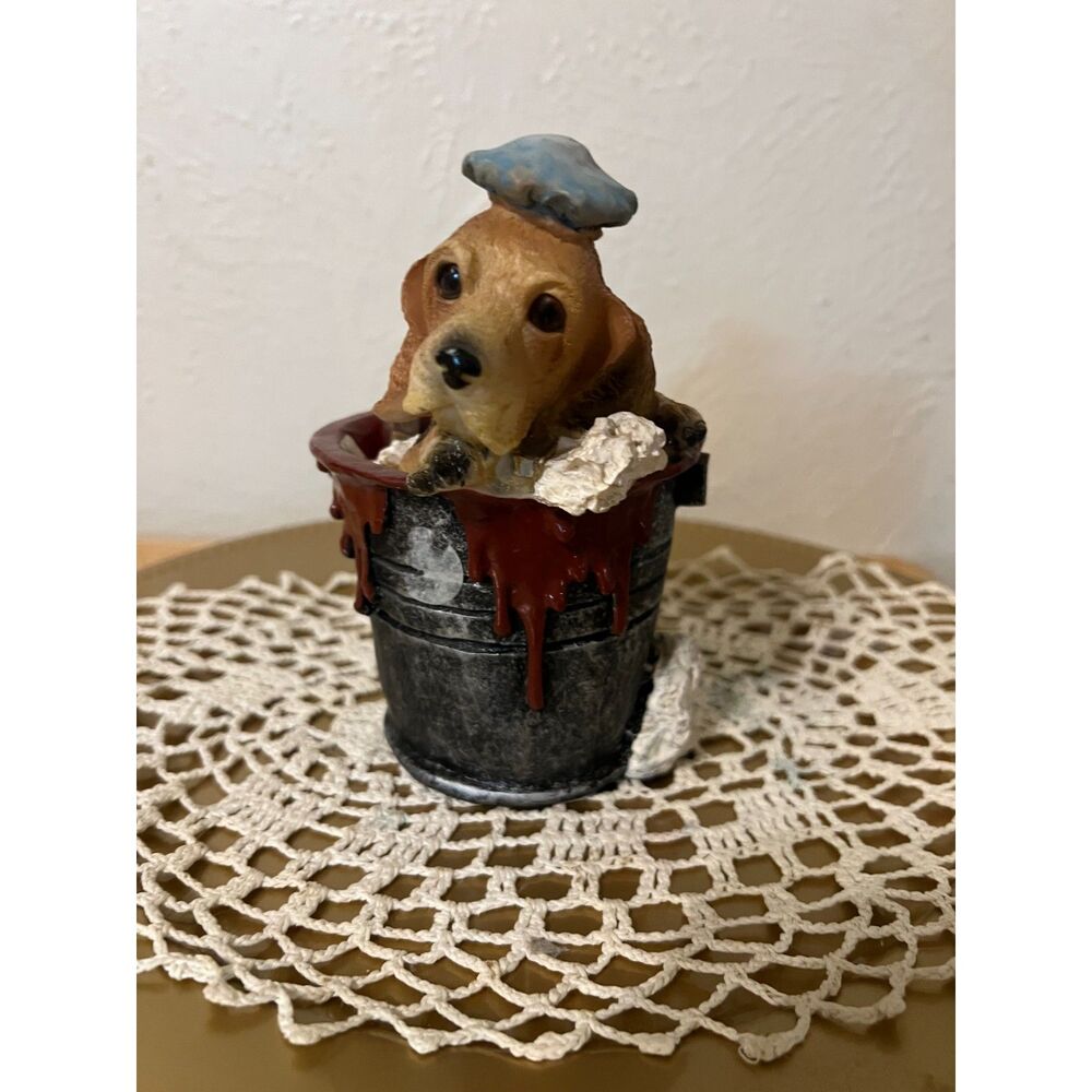 Vintage Puppy Dog in paint can Coin Bank